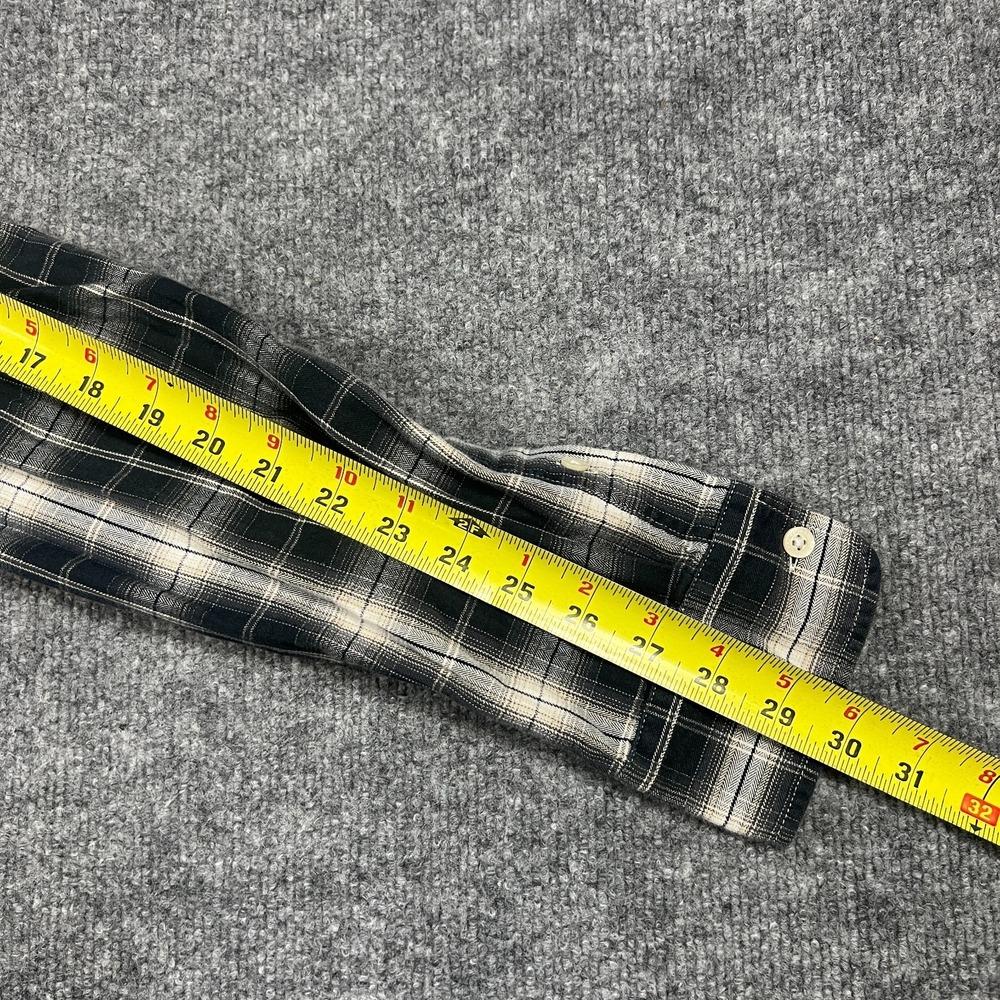 Ralph Lauren Flannel Shirt Women Medium Black White Plaid Cotton Roll Tab Sleeve - Picture 8 of 12